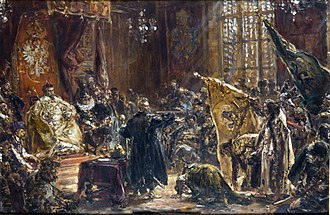 ?Полонений рос?йський цар Василь IV Шуйський перед польським королем Сиг?змундом III Вазою?, Ян Матейко, 1892 р?к